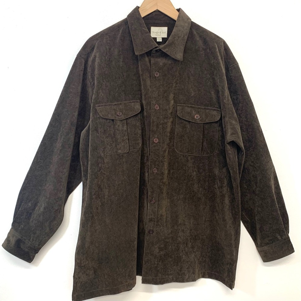 Trader Bay Brown Faux Suede  Button Down Shirt Long Sleeve Outdoor Mens XLCasual